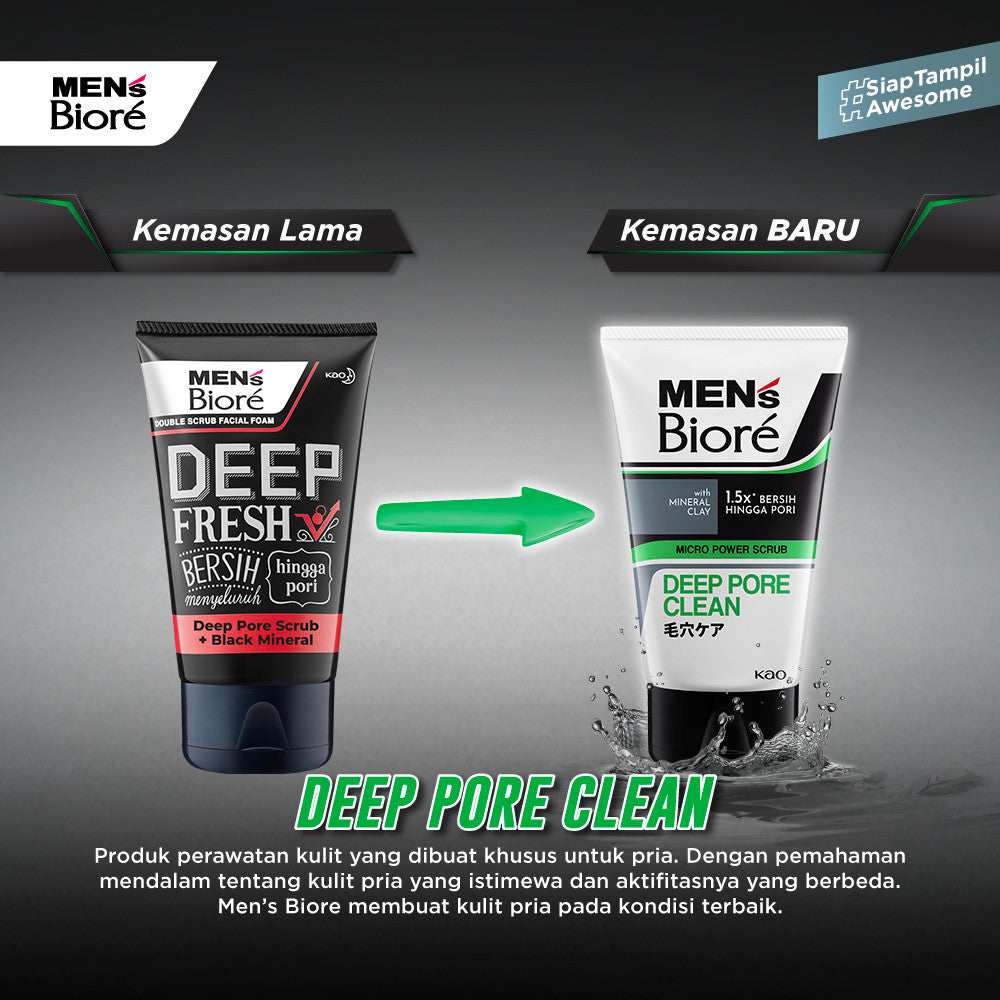 Men's Biore Micro Scrub Sabun Muka Pria Untuk Kulit Kusam Deep Fresh Deep Pore Clean Eksfoliasi 100 gr - Facial Wash