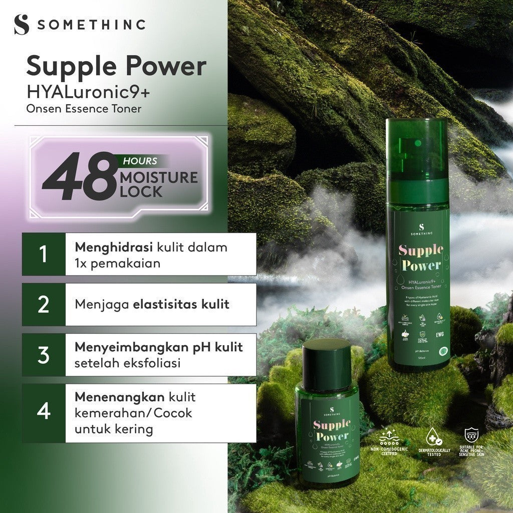 SOMETHINC SUPPLE POWER Hyaluronic 9+ Onsen Essence Toner - Toner yang Menghidrasi Kulit, Melembabkan Kulit Kering, Non comedogenic, Cocok untuk kulit sensitif