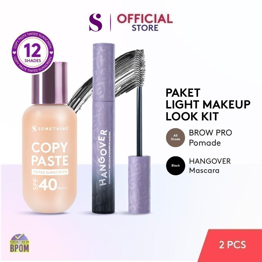 SOMETHINC [2 PCS] Light Makeup Look Kit (Copy Paste Tinted Sunscreen SPF 40 PA++++ & HANGOVER Voluminous Fiber Lash Smudgeproof Mascara)
