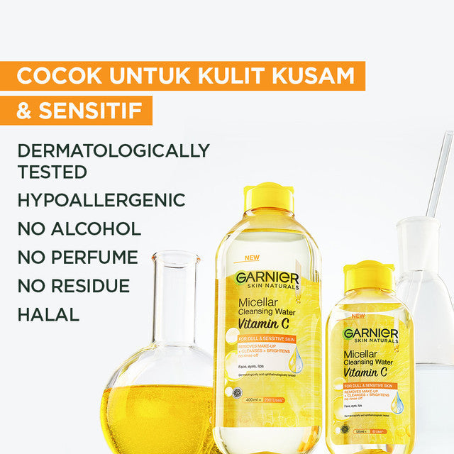 Paket Skincare Garnier Bright Complete Dark Spot Set (Micellar Vitamin C 125ml, Serum 30ml, Gel Moisturizer 50ml) - Untuk mencerahkan kulit kusam dan mengurangi flek hitam