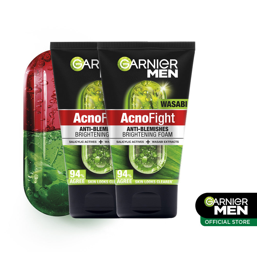[PAKET HEMAT ISI 2] GARNIER Men Facial Wash Acno Fight Wasabi Anti-Bacteria Brightening Skincare 100ml sabun cuci muka pria face wash pembersih wajah sabun muka glowing dan memutihkan