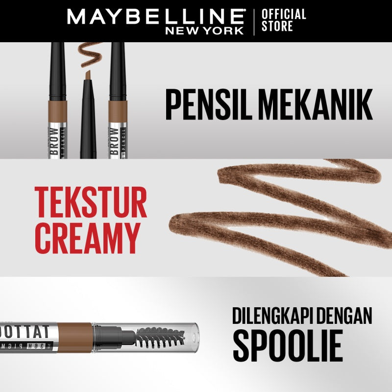 MAYBELLINE OFFICIAL Tattoo Brow 36H Pencil - Pensil Alis Eye Makeup Cokelat Pigmented Tahan Lama Superstay Matte Vinyl Ink