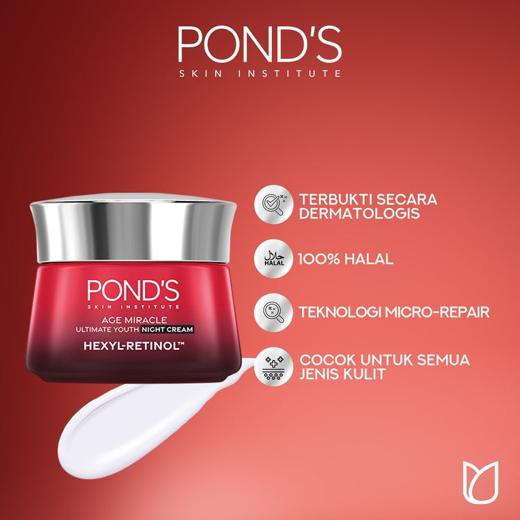 Pond's Age Miracle Hexyl Retinol Niacinamide Night Cream 9gr (Mencerahkan Kulit dalam 7 hari dengan 10x kekuatan Anti Aging Terbaik)