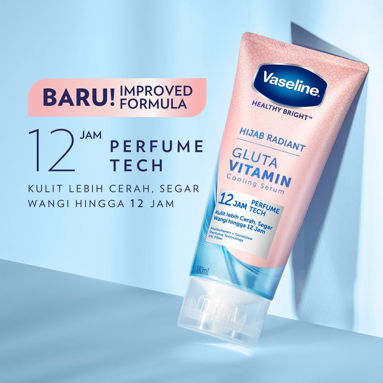 VASELINE HIJAB RADIANT GLUTA VITAMIN COOLING SERUM WITH 12HOUR 180ML - body serum