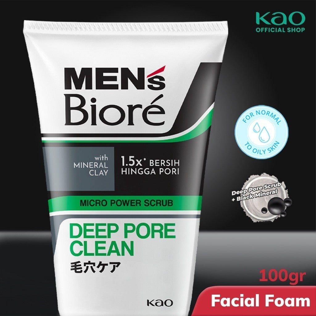 Men's Biore Micro Scrub Sabun Muka Pria Untuk Kulit Kusam Deep Fresh Deep Pore Clean Eksfoliasi 100 gr - Facial Wash