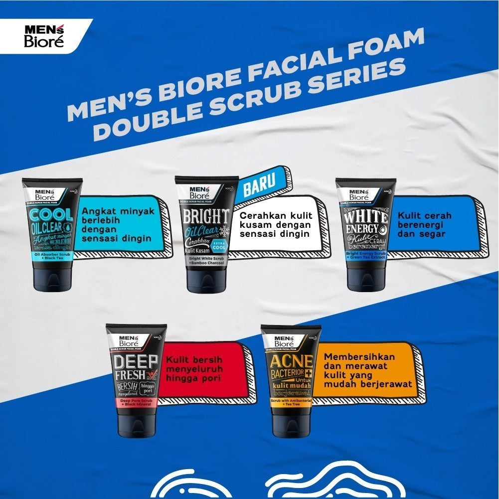 Men's Biore Micro Scrub Sabun Muka Pria Untuk Kulit Kusam Bright Energy Eksfoliasi 100 gr - Facial Wash
