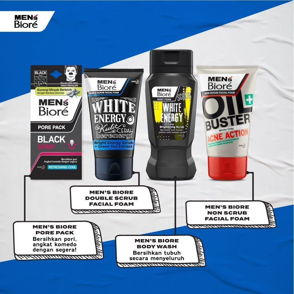 Men's Biore Micro Scrub Sabun Muka Pria Untuk Kulit Kusam Bright Energy Eksfoliasi 100 gr - Facial Wash