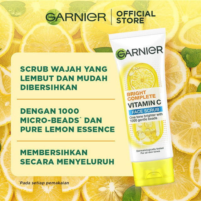 [PAKET HEMAT ISI 2] GARNIER Facial Wash Bright Complete Vitamin C Brightening Scrub Cleanser Face Wash 100ml | Skincare Pembersih Wajah Mencerahkan sabun cuci muka sabun muka glowing dan memutihkan