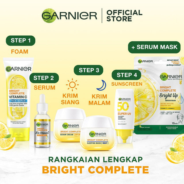 [PAKET HEMAT ISI 2] GARNIER Facial Wash Bright Complete Vitamin C Brightening Scrub Cleanser Face Wash 100ml | Skincare Pembersih Wajah Mencerahkan sabun cuci muka sabun muka glowing dan memutihkan