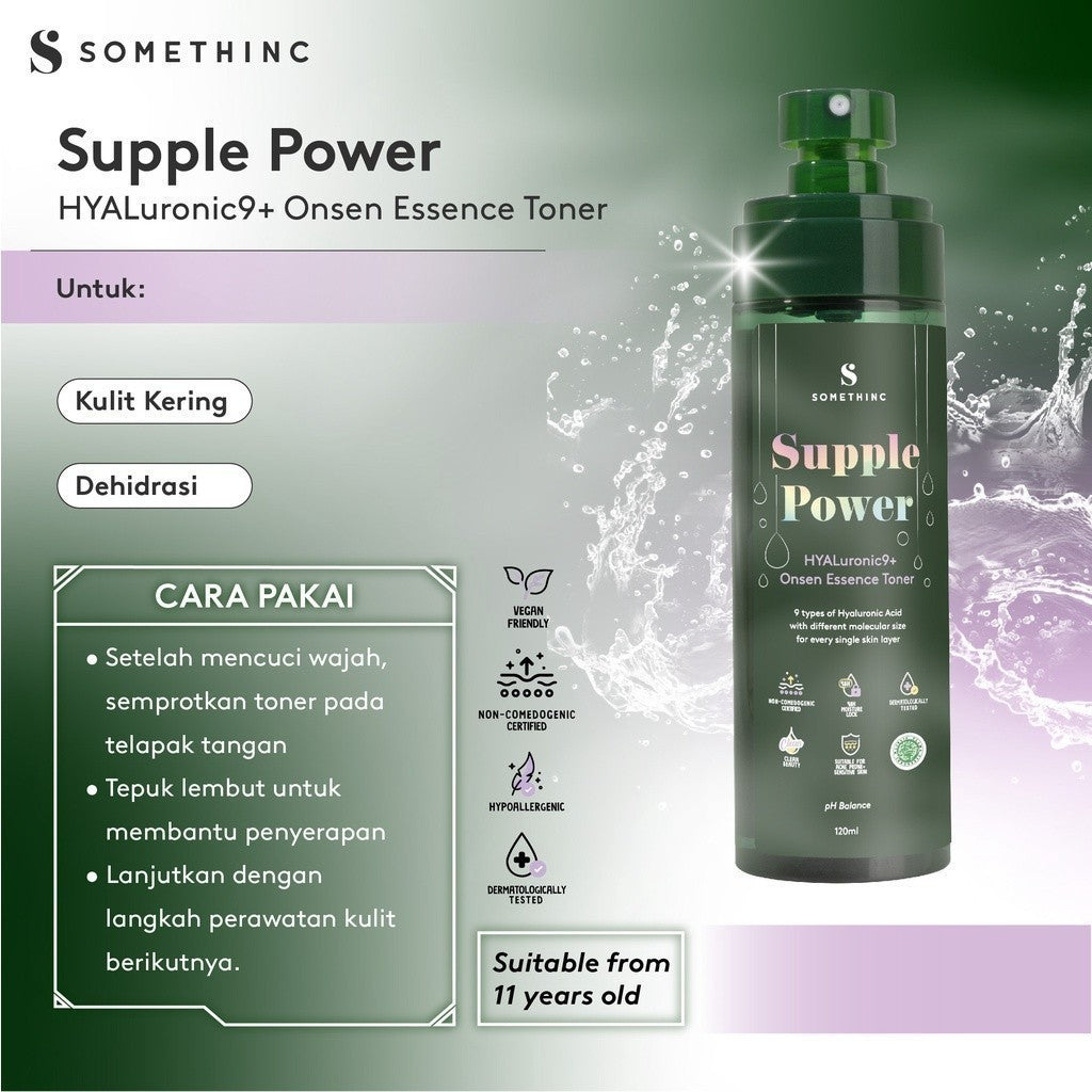 SOMETHINC SUPPLE POWER Hyaluronic 9+ Onsen Essence Toner - Toner yang Menghidrasi Kulit, Melembabkan Kulit Kering, Non comedogenic, Cocok untuk kulit sensitif