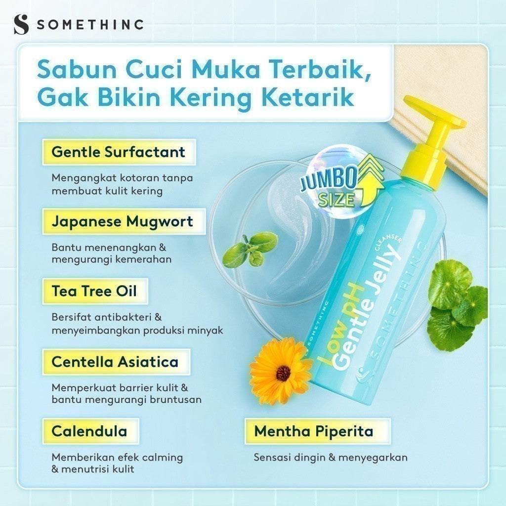SOMETHINC Low pH Gentle Jelly Cleanser - Sabun Cuci Muka Semua Jenis Kulit, Pembersih Kotoran, Facial Wash Gentle, Kulit Tidak Ketarik, All Skin Type, Low PH sensitive Repair Skin Barrier