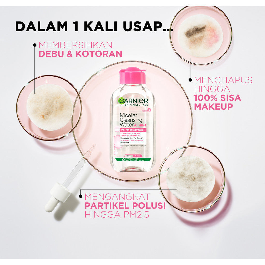 Paket Garnier 2-Step Micellar & Sunscreen Kit - Micellar Water Pink 400ml + Super UV Invisible Serum Sunscreen SPF 50+ PA++++ 30ml