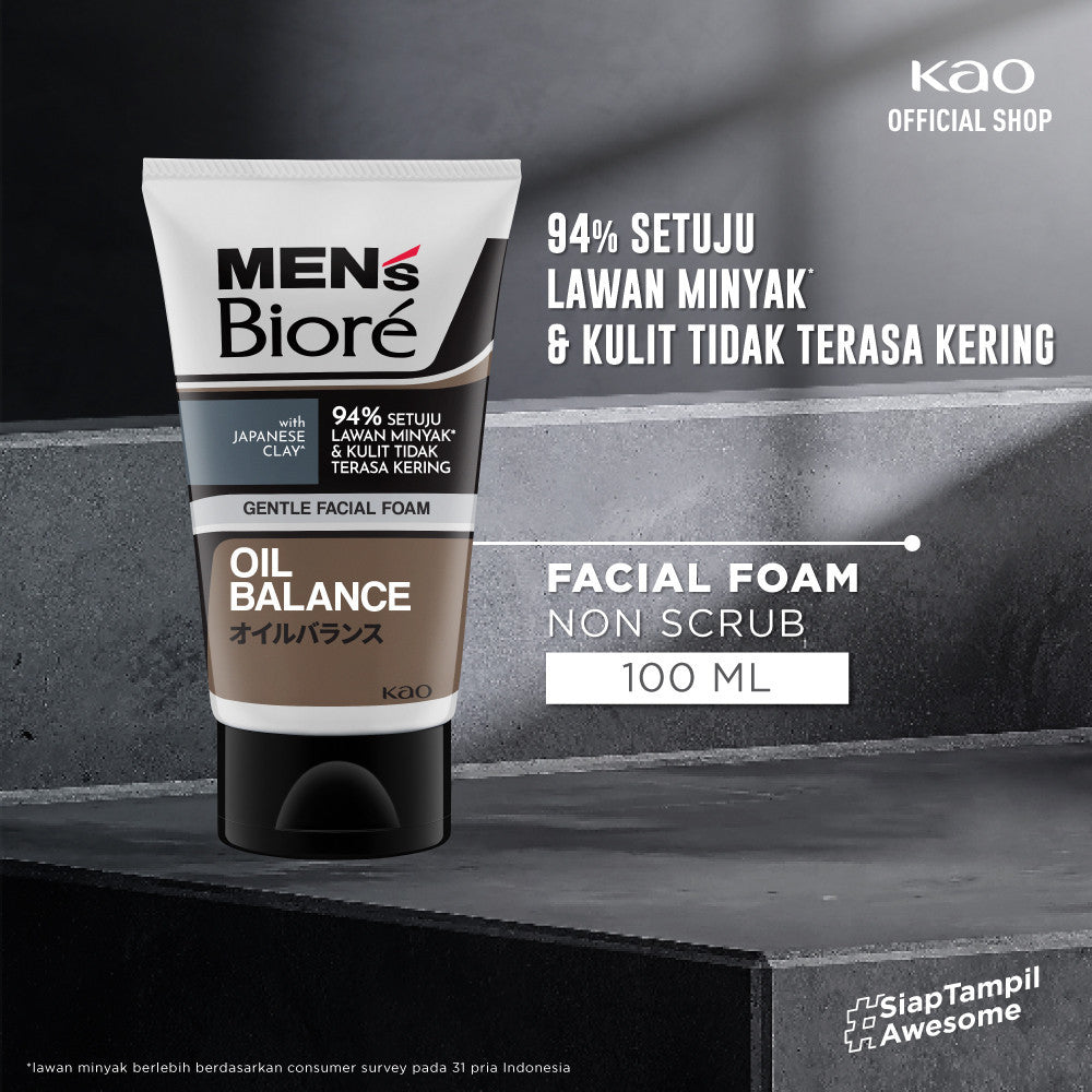 Men's Biore Non Scrub Sabun Muka Pria Untuk Kulit Berminyak Oil Balance Japanese Clay 100 gr - Facial Wash