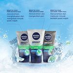 NIVEA MEN Facial Foam Bright Oil Clear Anti Shine + Purify Cooling 100ml - Sabun cuci muka pria mencerahkan minyak berlebih berminyak kulit kusam facial wash pembersih wajah cerah dingin mengecilkan pori komedo - Black Charcoal, Mint Crystal