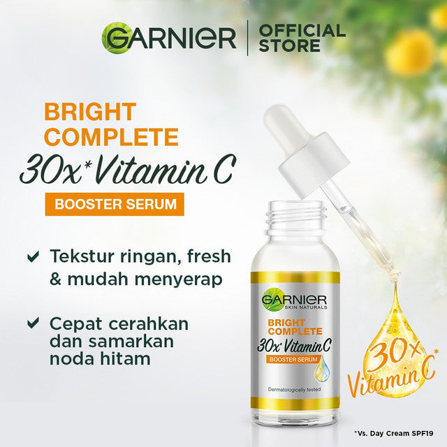 [PAKET HEMAT ISI 2] GARNIER Serum Vitamin C Bright Complete Vitamin C 30x Booster Serum Skincare - 30ml Serum Mencerahkan Wajah Cepat Cerahkan Noda Hitam Serum Wajah