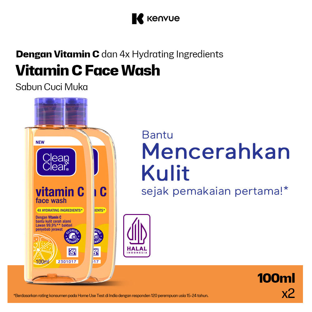 CLEAN & CLEAR Vitamin C Face Wash 100ml - Sabun Cuci Muka untuk Mencerahkan - Isi 2