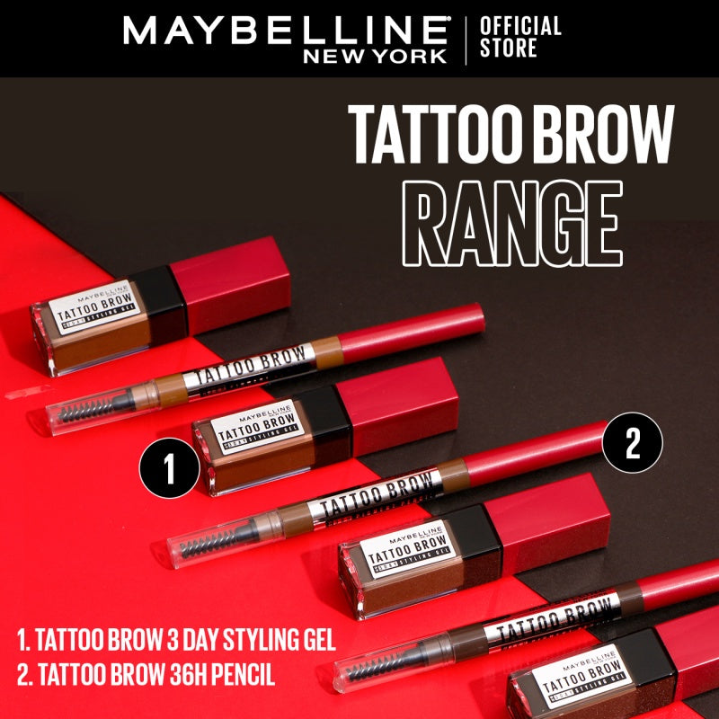 MAYBELLINE OFFICIAL Tattoo Brow 3 Day Styling Gel Brown - 6ml Browcara Mascara Alis Eye Makeup Cokelat Brow Tint Waterproof Transferproof