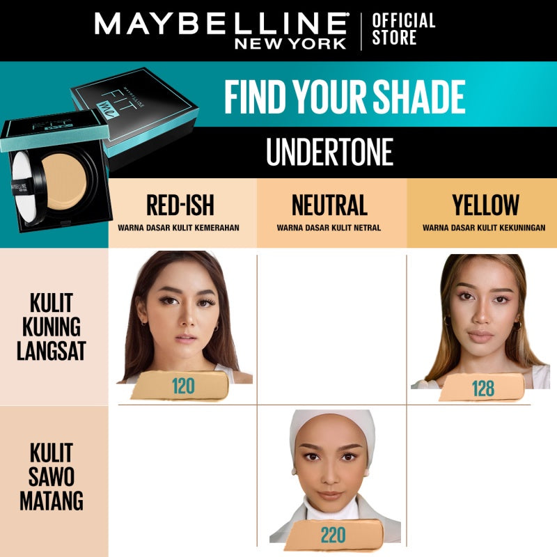 MAYBELLINE OFFICIAL Fit Me Matte+Poreless Cushion Foundation 14gr - Makeup Ringan Full Coverage Oil Control tahan hingga 20HR