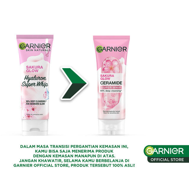 [PAKET HEMAT ISI 2] GARNIER Facial Wash Sakura Glow Ceramide Hyaluron Super Whip Foam Face Wash 100ml | Skincare Pembersih Wajah Mencerahkan sabun cuci muka sabun muka glowing dan memutihkan