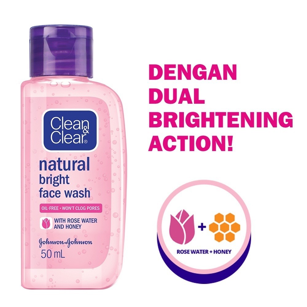 Clean & Clear Natural Bright Face Wash Sabun Cuci Muka Pembersih Pencerah Wajah 50ml