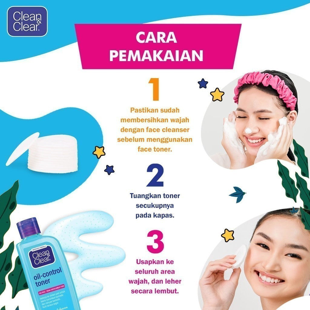 Clean & Clear Oil Control Toner Perawatan Pembersih Penyegar Wajah 100ml - Isi 2