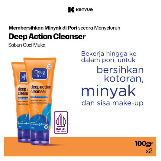 Clean & Clear Deep Action Cleanser Sabun Cuci Muka Pembersih Wajah 100gr - Isi 2