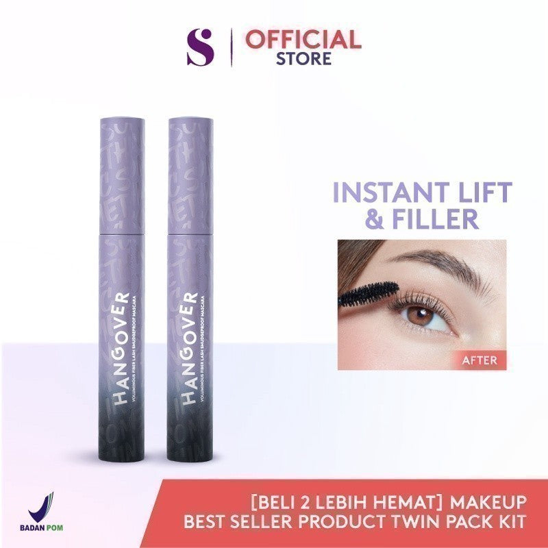 SOMETHINC [BELI 2 PCS LEBIH HEMAT]  Makeup Best Seller Product Twin Pack Kit - Hangover Mascara - Forever Stay Eyeliner - Refill Cushion - Multitask Water Gloss | Waterproof Mascara, Tahan Lama, Dengan Efek Lashlift Instan yangTahan 24 Jam