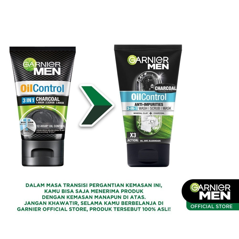 [PAKET HEMAT ISI 2] GARNIER Men Oil Control 3 In 1 Charcoal Foam Skincare 100ml Face Wash Sabun Cuci Muka Pria Face Wash Pembersih Wajah Sabun Muka Glowing dan Memutihkan