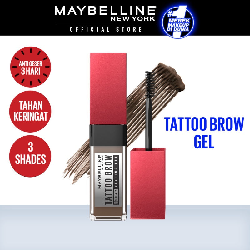 MAYBELLINE OFFICIAL Tattoo Brow 3 Day Styling Gel Brown - 6ml Browcara Mascara Alis Eye Makeup Cokelat Brow Tint Waterproof Transferproof