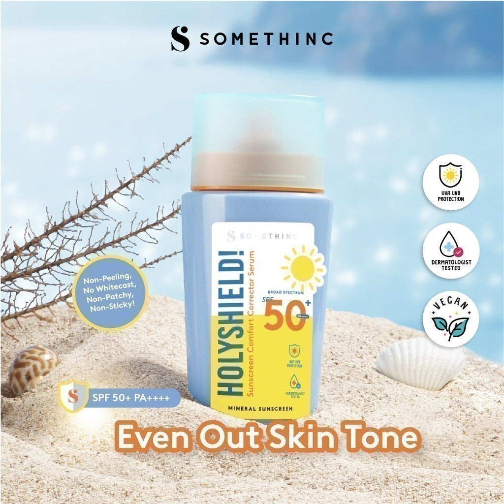 [In Vivo & In Vitro Certified] SOMETHINC Holyshield! Sunscreen Comfort Corrector Serum SPF 50+ PA++++  - Sunscreen Kulit Jerawat, Tone Up Sunscreen, Mineral Sunscreen