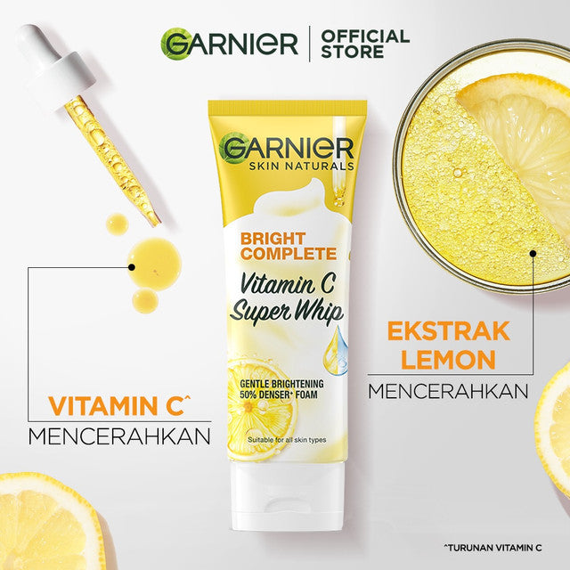 [PAKET HEMAT ISI 2] GARNIER Facial Wash Bright Complete Vitamin C Super Whip Foam Face Wash 100ml | Skincare Pembersih Wajah Mencerahkan sabun cuci muka sabun muka glowing dan memutihkan