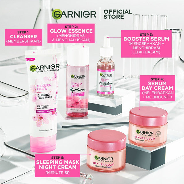 GARNIER Paket Skincare 1 Set Lengkap Sakura Glow Ceramide Skin Barrier Hydrating Daily Set Serum & Cream| Day Cream 50 ml + Night Cream 50 ml + Serum 30 ml tone up mencerahkan moisturizer pelembab