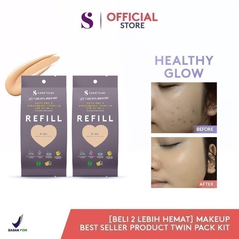 SOMETHINC [BELI 2 PCS LEBIH HEMAT]  Makeup Best Seller Product Twin Pack Kit - Hangover Mascara - Forever Stay Eyeliner - Refill Cushion - Multitask Water Gloss | Waterproof Mascara, Tahan Lama, Dengan Efek Lashlift Instan yangTahan 24 Jam