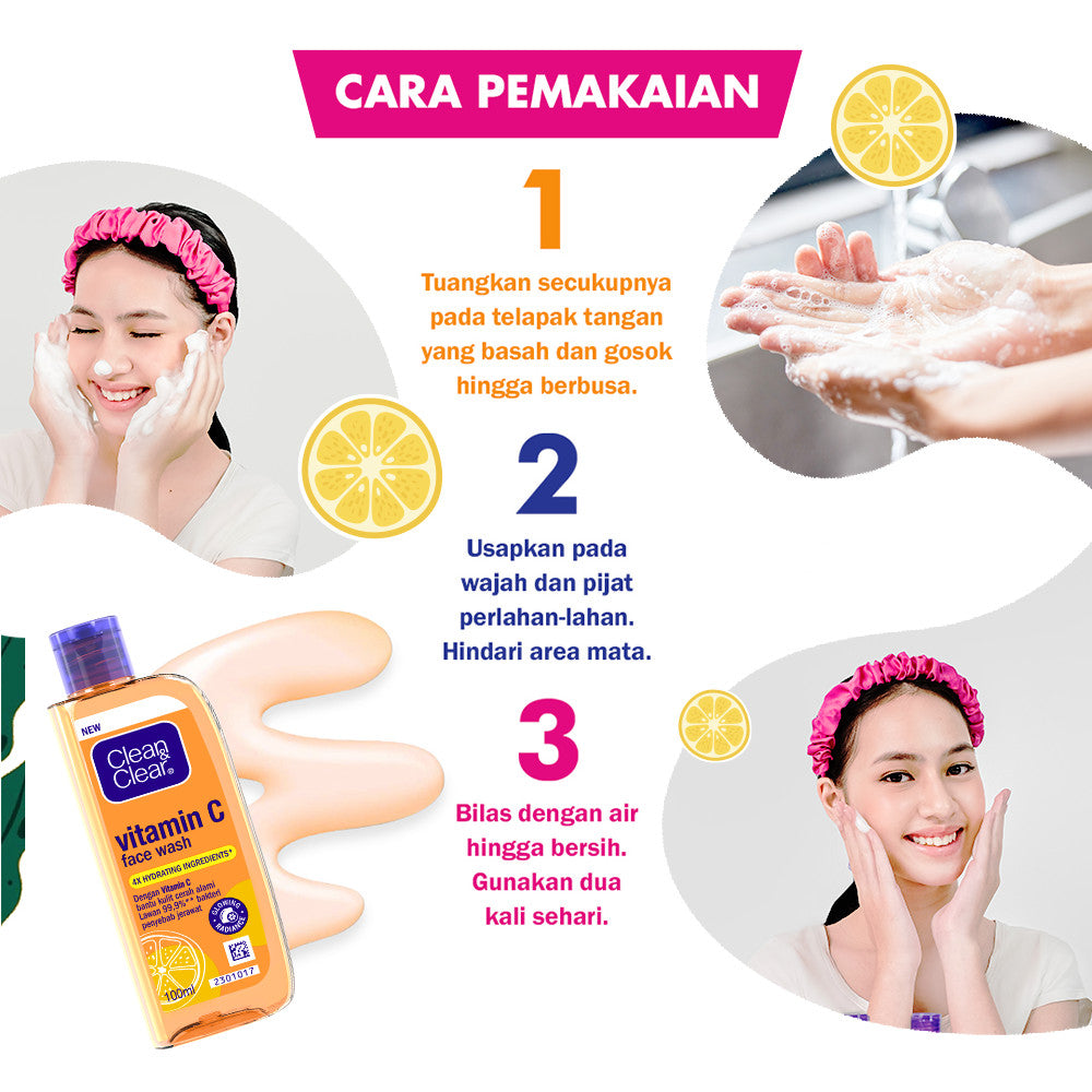 CLEAN & CLEAR Vitamin C Face Wash 100ml - Sabun Cuci Muka untuk Mencerahkan - Isi 2