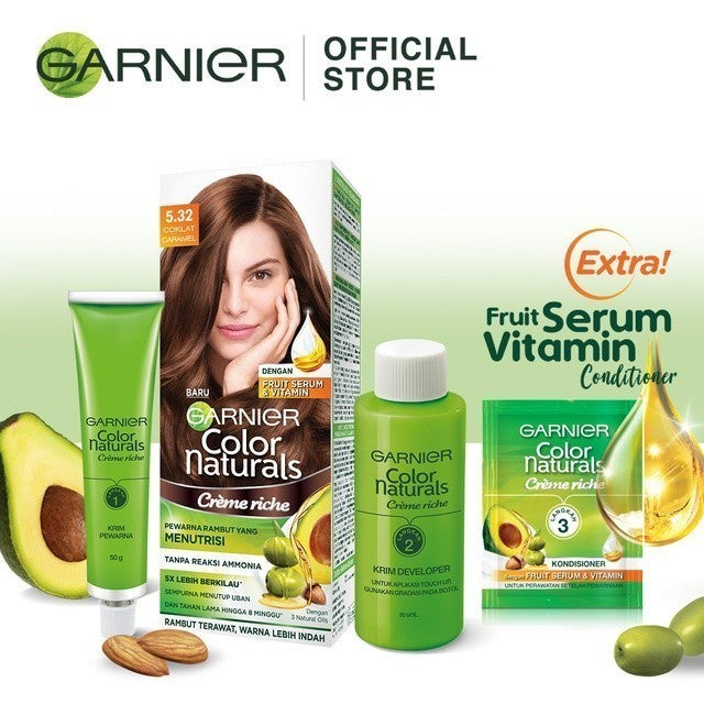 Garnier Color Naturals Hair Color - 5.32 Coklat Caramel (Cat / Pewarna Rambut Permanent) - Twinpack