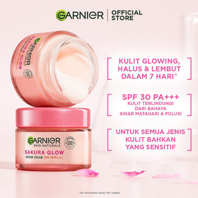 GARNIER Sakura Glow Ceramide Skin Barrier Simple Set Day Cream & Night Cream 50 ml Krim Siang & Krim Malam Bundle Paket Skincare 1 set lengkap moisturizer tone up pelembab wajah cream pemutih wajah glowing cepat