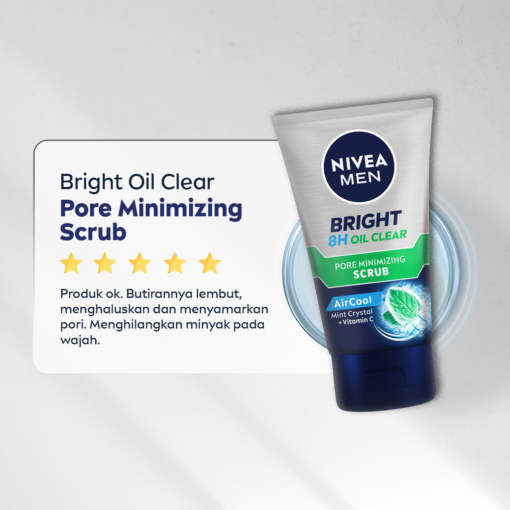 (PAKET HEMAT ISI 2) NIVEA MEN Face Scrub Bright Oil Clear Pore Minimizing Scrub 100ml - Sabun cuci muka pria scrub mencerahkan minyak berlebih berminyak kulit kusam wajah cerah mengecilkan pori komedo polusi debu - Vitamin C, Mint Crystal, Scrub halus