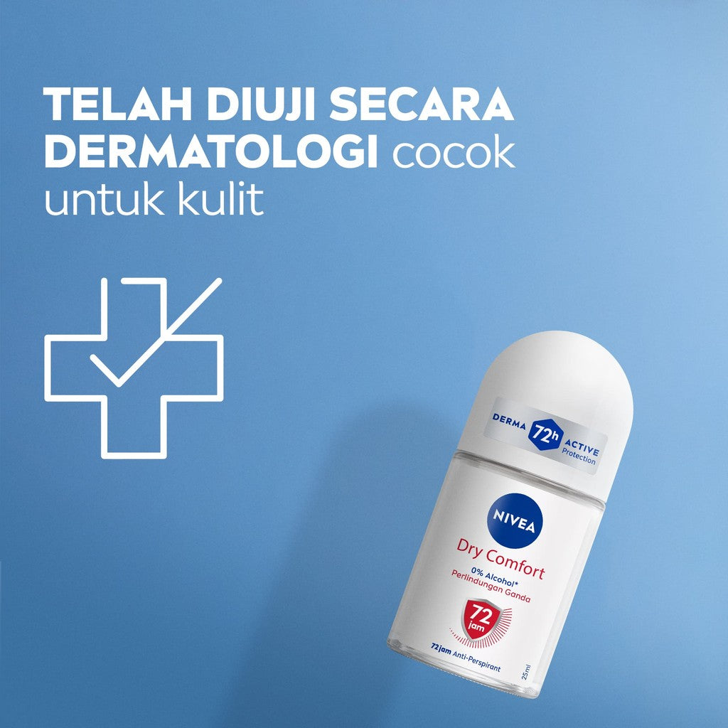 (PAKET HEMAT ISI 4) NIVEA Deodorant Roll On Dry Comfort 25ml - Deodoran wanita kering mengontrol minyak anti bau keringat dan bakteri aroma lembut segar tahan lama seharian - Antiperspiran, tidak mengandung ethyl alkohol cocok untuk semua jenis kulit