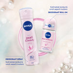 NIVEA Deodorant Roll On Pearl & Beauty 50ml - Deodoran wanita mencerahkan brightening glowing kulit ketiak halus tahan keringat dan anti bau badan - Antiperspiran, Ekstrat mutiara, Avocado oil, 0% alkohol cocok untuk semua jenis kulit