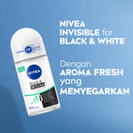 NIVEA Deodorant Roll On Black & White Invisible Fresh 50ml - Deodoran wanita melawan bau badan tahan keringat anti noda residu dengan wangi segar tahan lama seharian - Antiperspiran, tidak mengandung ethyl alkohol cocok semua jenis kulit