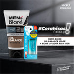 [Double Protection Kit] Men's Biore Non Scrub Sabun Muka Pria Oil Balance 100 gr + UV Aqua Rich Sunscreen Watery Essence 15 gr