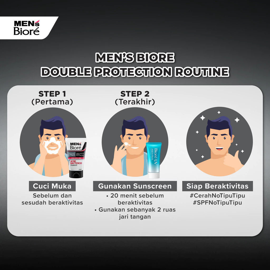 [Double Protection Kit] Men's Biore Micro Scrub Sabun Muka Pria Bright Expert 100 gr + UV Aqua Rich Sunscreen Watery Essence 15 gr