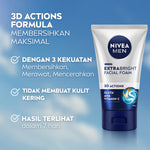 NIVEA MEN Facial Foam Extra Bright Facial Foam 50ml - Sabun cuci muka pria mencerahkan bintik hitam brightening kulit kusam cleanser facial wash pembersih wajah cerah membersihkan pori pori terdalam polusi debu kotoran - Glutathione, AHA, Vitamin C