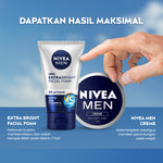 NIVEA MEN Facial Foam Extra Bright Facial Foam 100ml - Sabun cuci muka pria mencerahkan bintik hitam brightening kulit kusam cleanser facial wash pembersih wajah cerah membersihkan pori pori terdalam polusi debu kotoran - Glutathione, AHA, Vitamin C