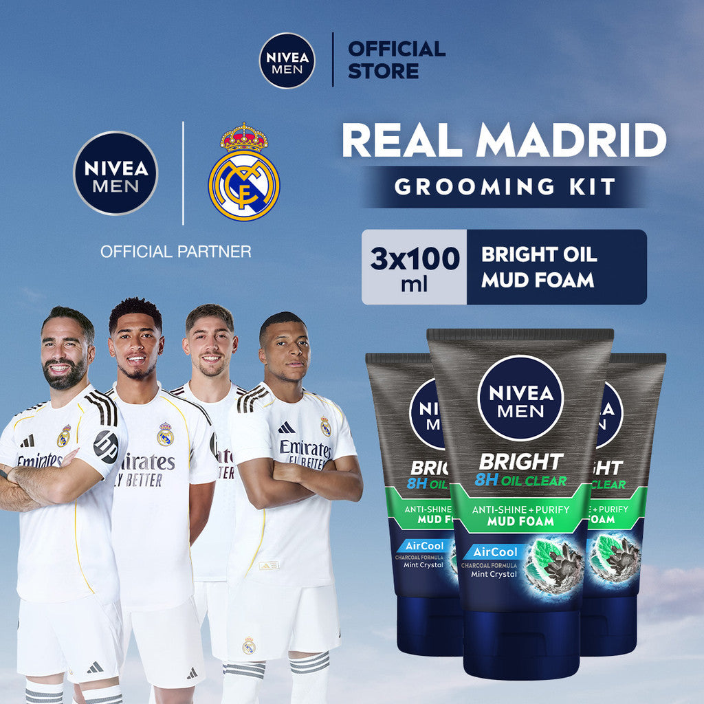 (PAKET HEMAT ISI 3) NIVEA MEN Facial Foam Bright Oil Clear Anti Shine + Purify Cooling 100ml - Sabun cuci muka pria mencerahkan minyak berlebih berminyak kulit kusam pembersih wajah cerah dingin mengecilkan pori komedo - Black Charcoal, Mint Crystal