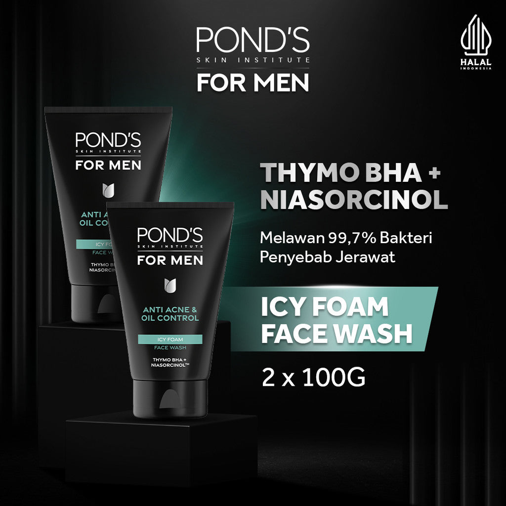 POND’S Skin Institute for Men Anti Acne & Oil Control ICY FOAM 100g - FACIAL WASH Pria Melawan Jerawat & Minyak Berlebih Twinpack