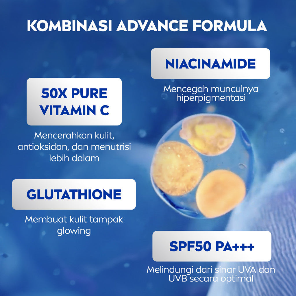 NIVEA Body Serum Extra Bright Super C+ SPF50+ PA+++ 70ml - Hand body serum lotion moisturizer mencerahkan kulit kusam bening badan glowing brightening melembabkan kering SPF UV matahari harian tidak lengket - Vitamin C, Niacinamide, Glutathione