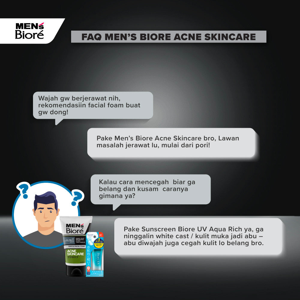 [Double Protection Kit] Men's Biore Non Scrub Sabun Muka Pria Acne Skincare 100 gr + UV Aqua Rich Sunscreen Watery Essence 15 gr