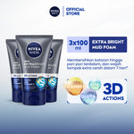 (PAKET HEMAT ISI 3) NIVEA MEN Mud Foam Extra Bright Mud Foam 100ml - Sabun cuci muka pria mencerahkan bintik hitam brightening kulit kusam facial wash wajah cerah membersihkan pori pori terdalam polusi debu kotoran - Glutathione, AHA, Vitamin C