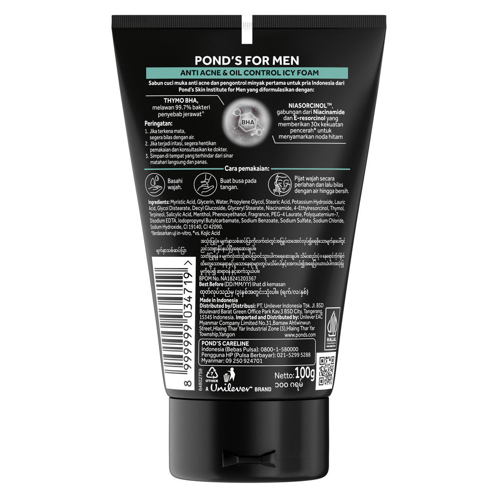 POND’S Skin Institute for Men Anti Acne & Oil Control ICY FOAM 100g - FACIAL WASH Pria Melawan Jerawat & Minyak Berlebih Twinpack